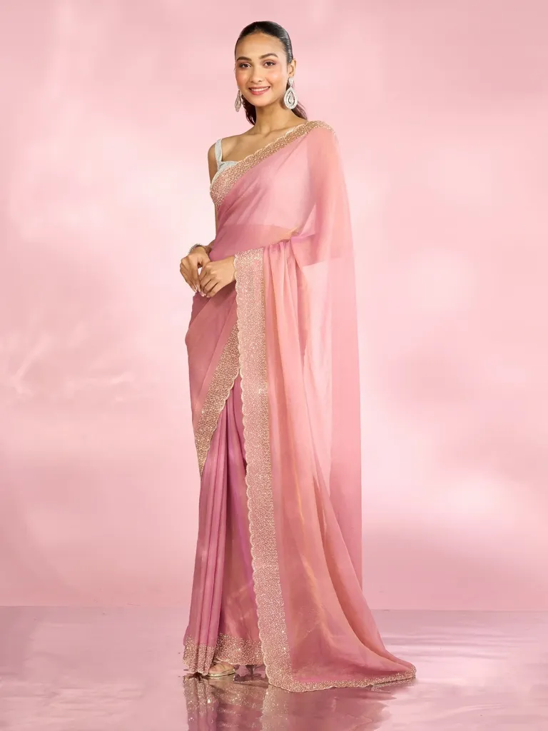 Blush Organza Saree (S, Blue)